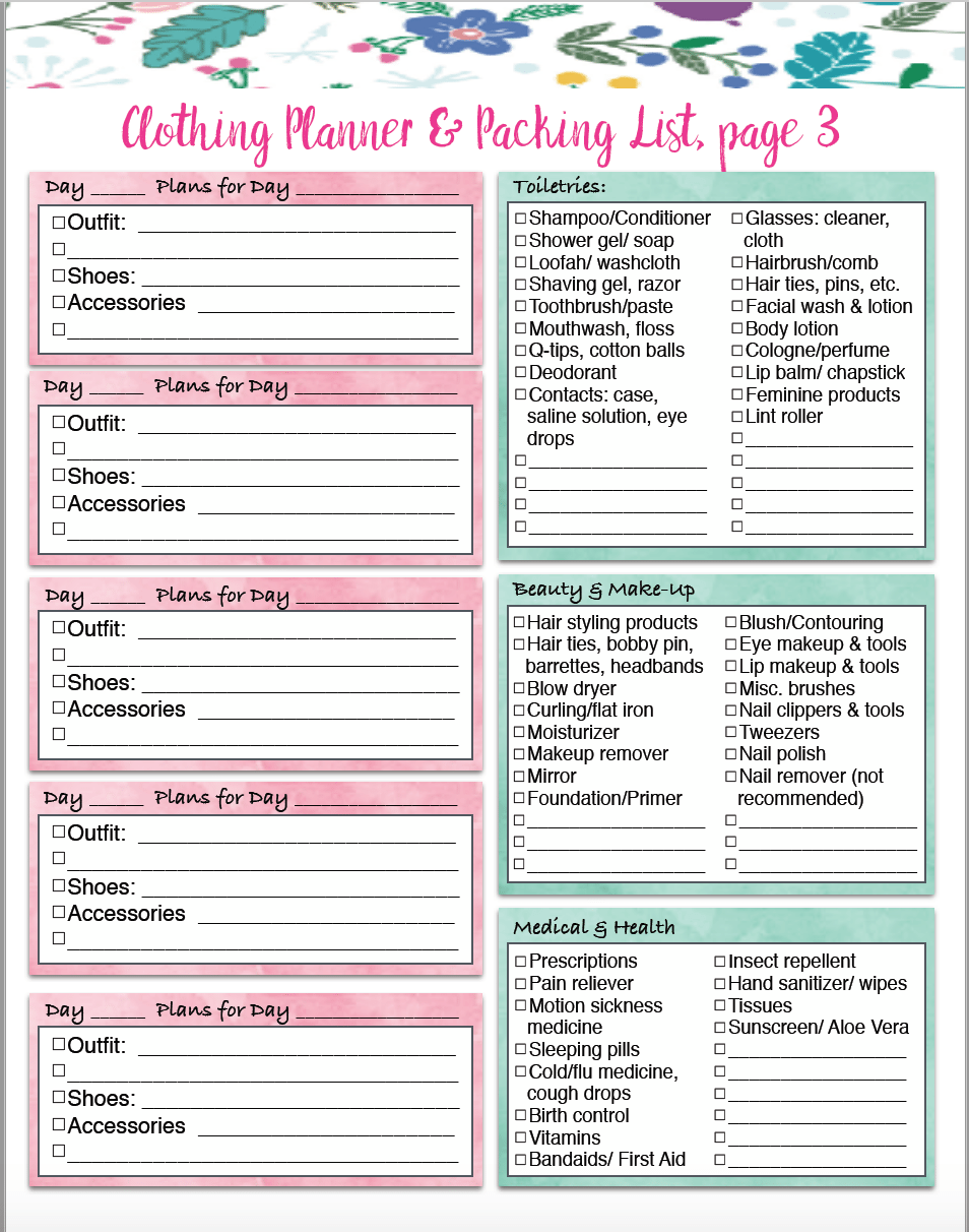 free printable master vacation packing list clothing planner