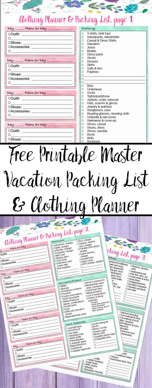 Free Printable Master Vacation Packing List & Clothing Planner