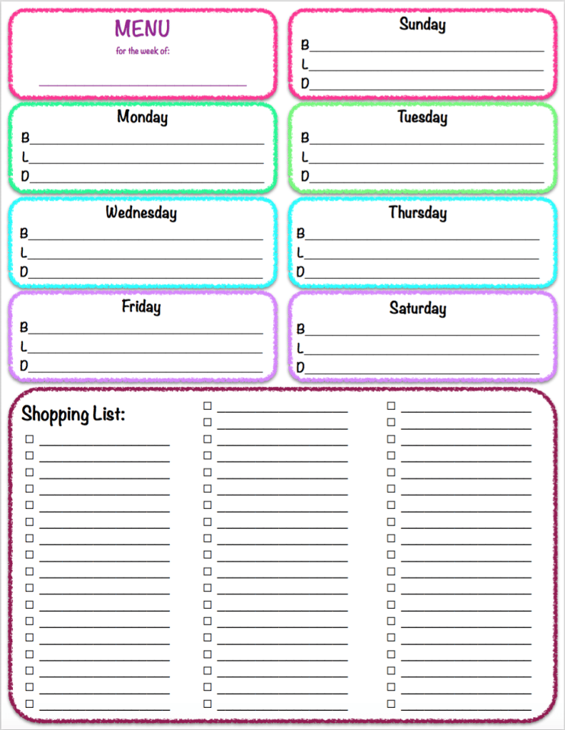 Meal Plan Grocery List Template