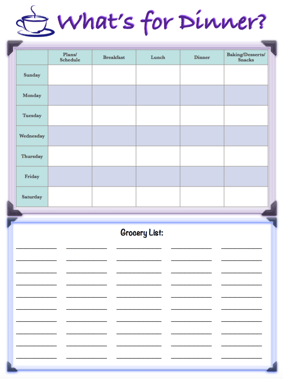 Free Printable Weekly Menu Planners Grocery Lists