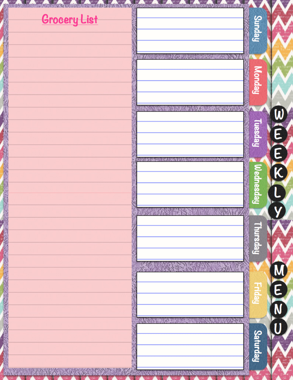 Free Printable Weekly Menu Planners Grocery Lists