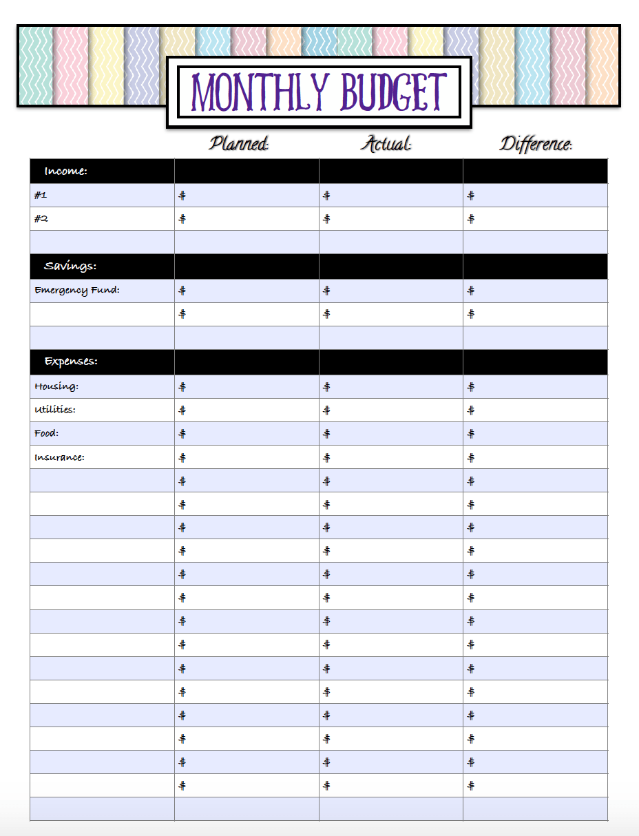 Printable Monthly Budget Template Free