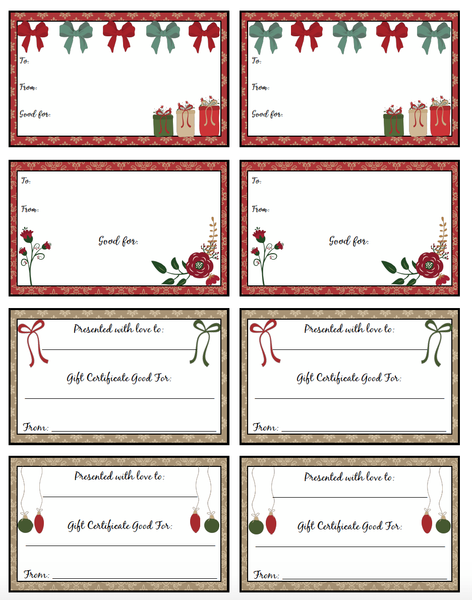 FREE Printable Christmas Gift Certificates: 7 Designs Pick Your Favorites