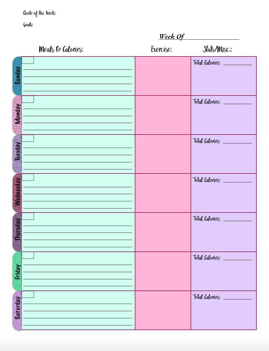 Free Printable Food Journal 6 Different Designs