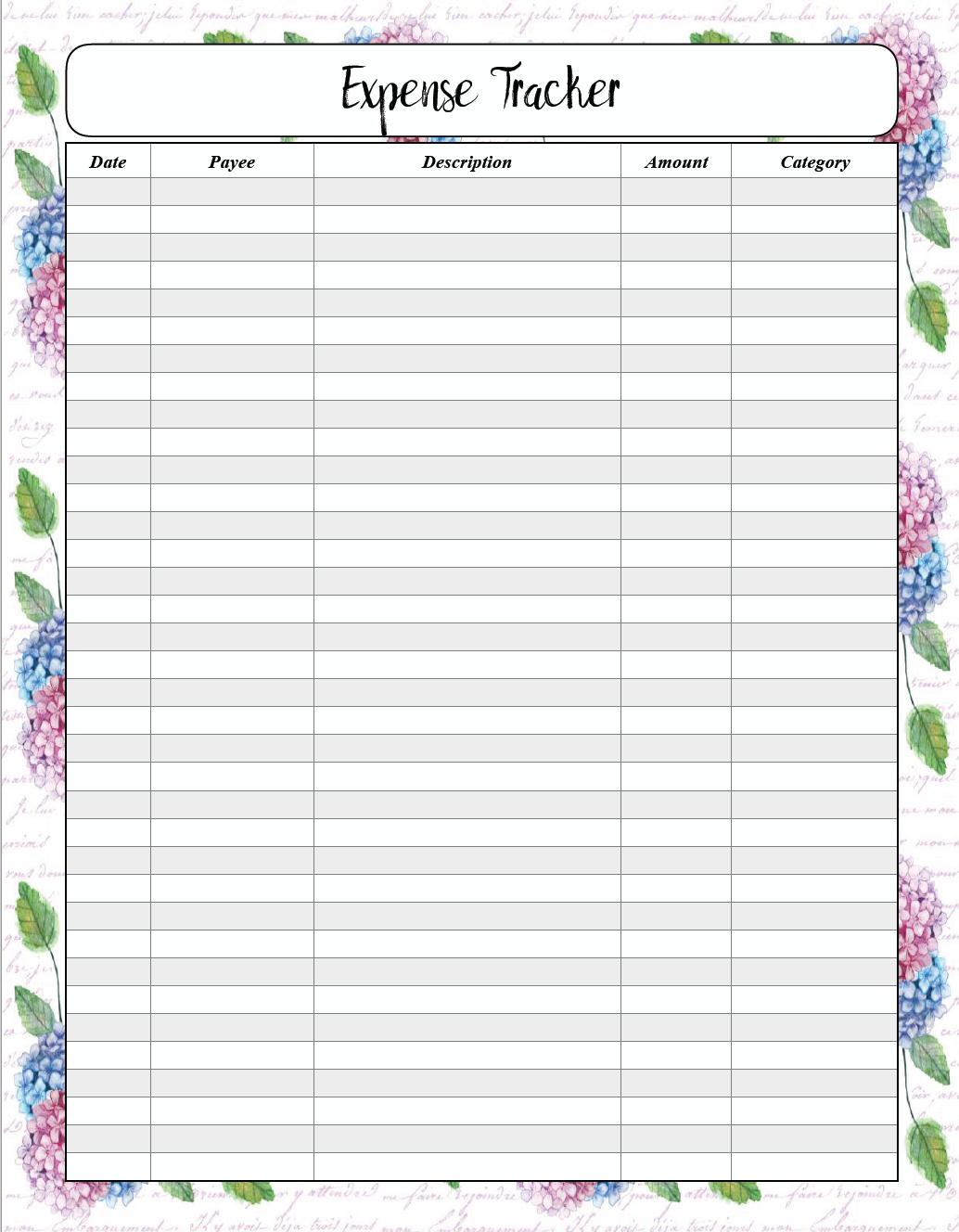 business expense tracker printable templates