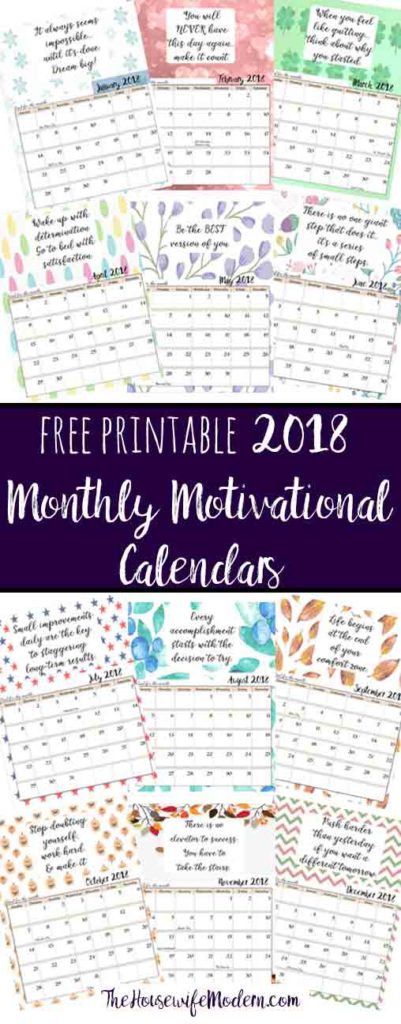 Free Printable 2018 Monthly Motivational Calendars