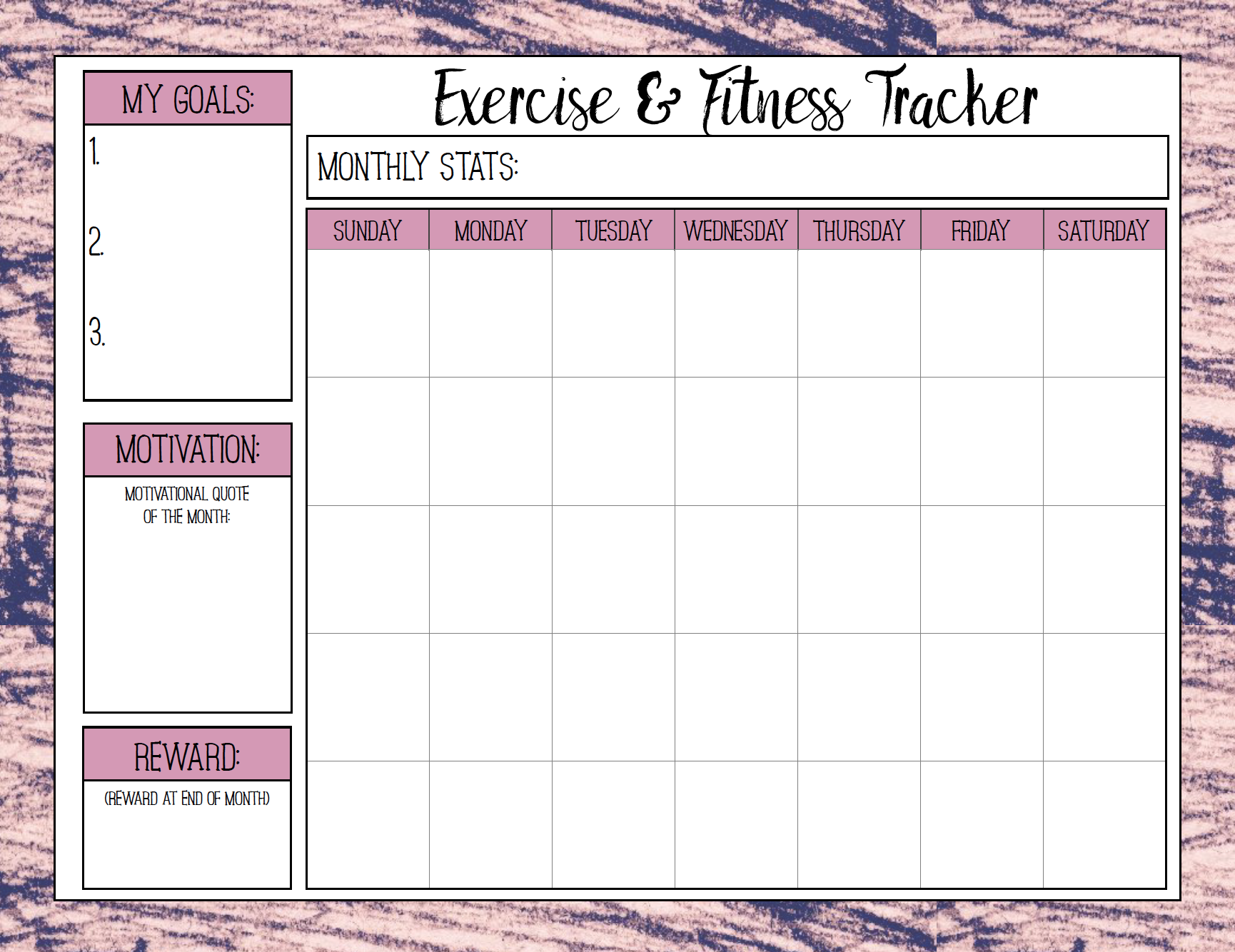 Free Printable Monthly Workout Calendar