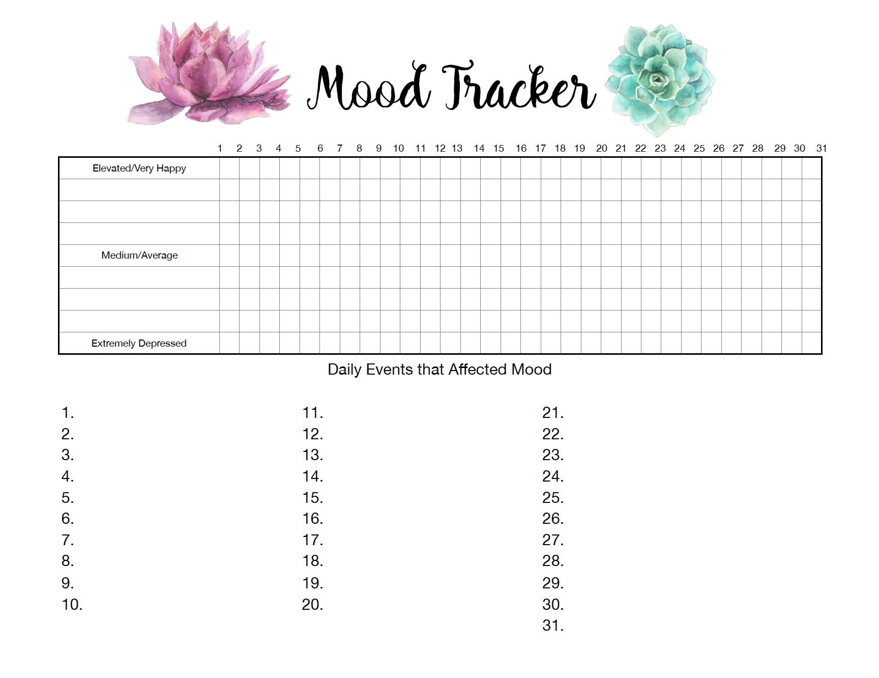 Free Monthly Mood Tracker Printable