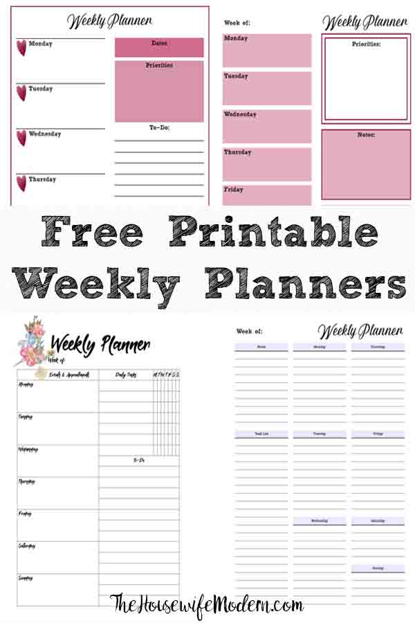 free printable weekly planners monday start