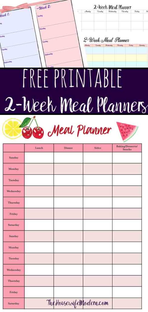 Free Printable 2 Week Meal Planners 4 Designs