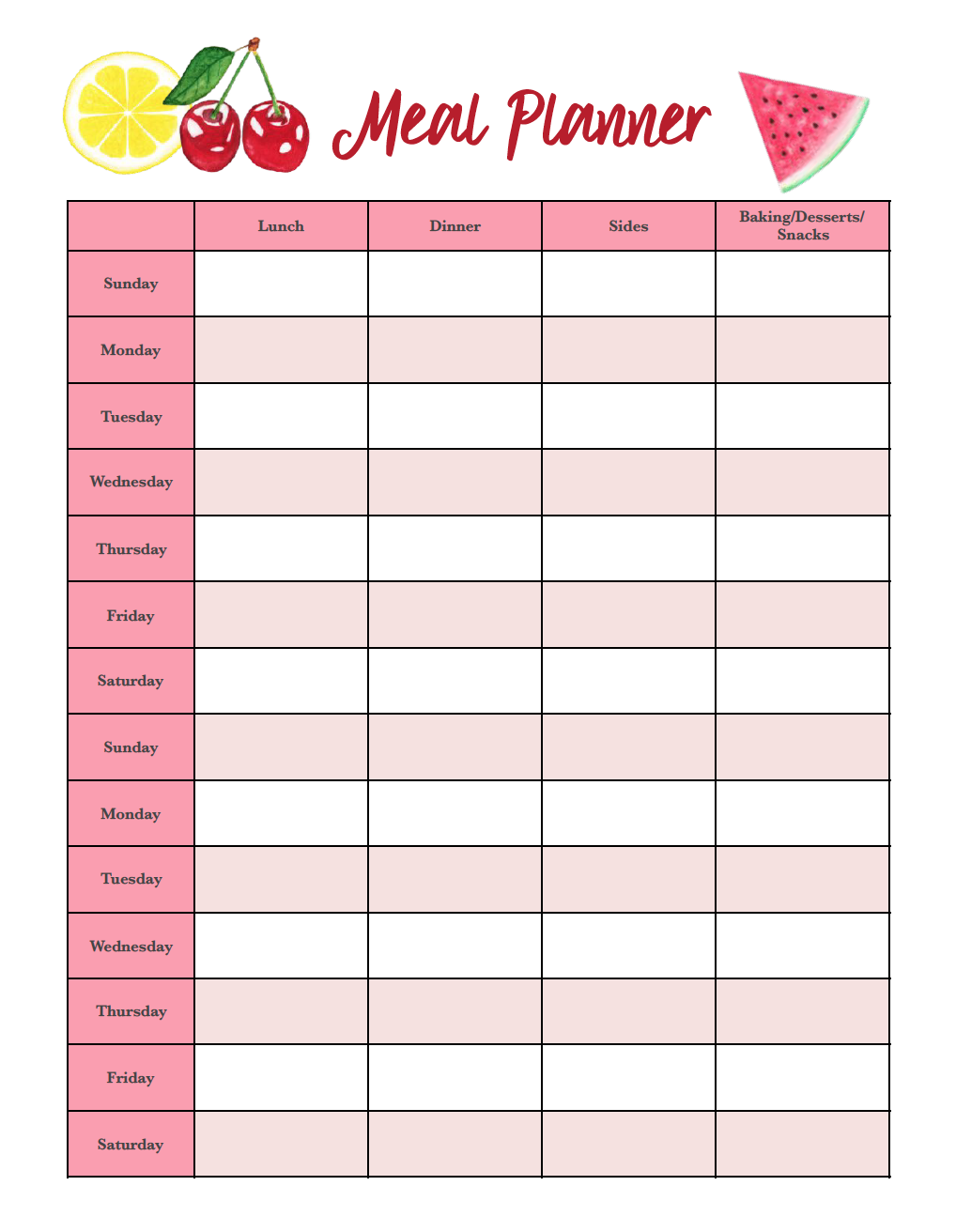 Meal Planners Printable Free