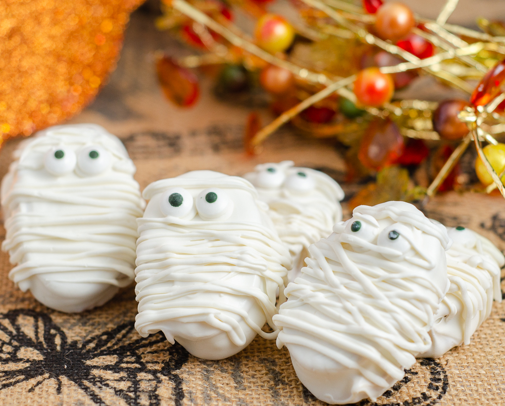 White Chocolate Halloween Mummies with Peanut Butter Filling