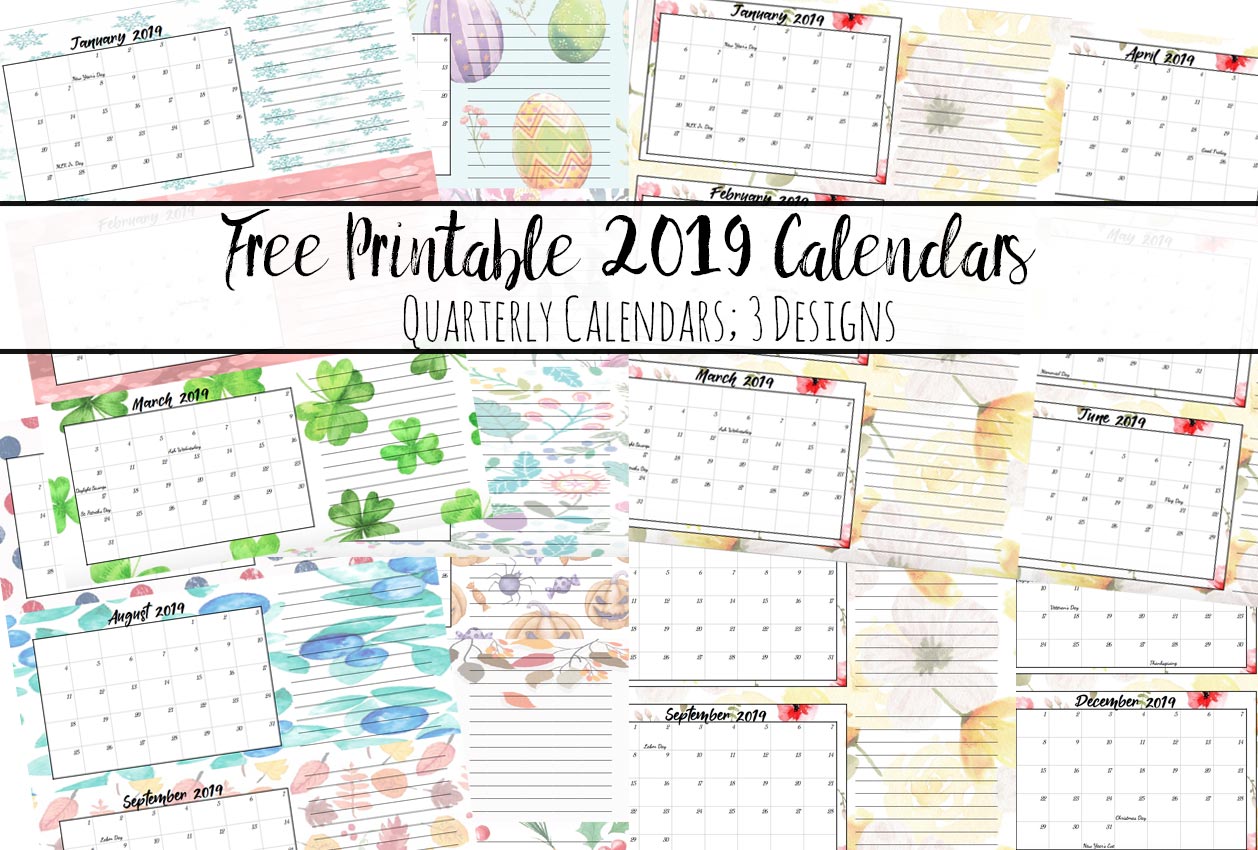 Free Printable 2019 Quarterly Calendars With Holidays 3