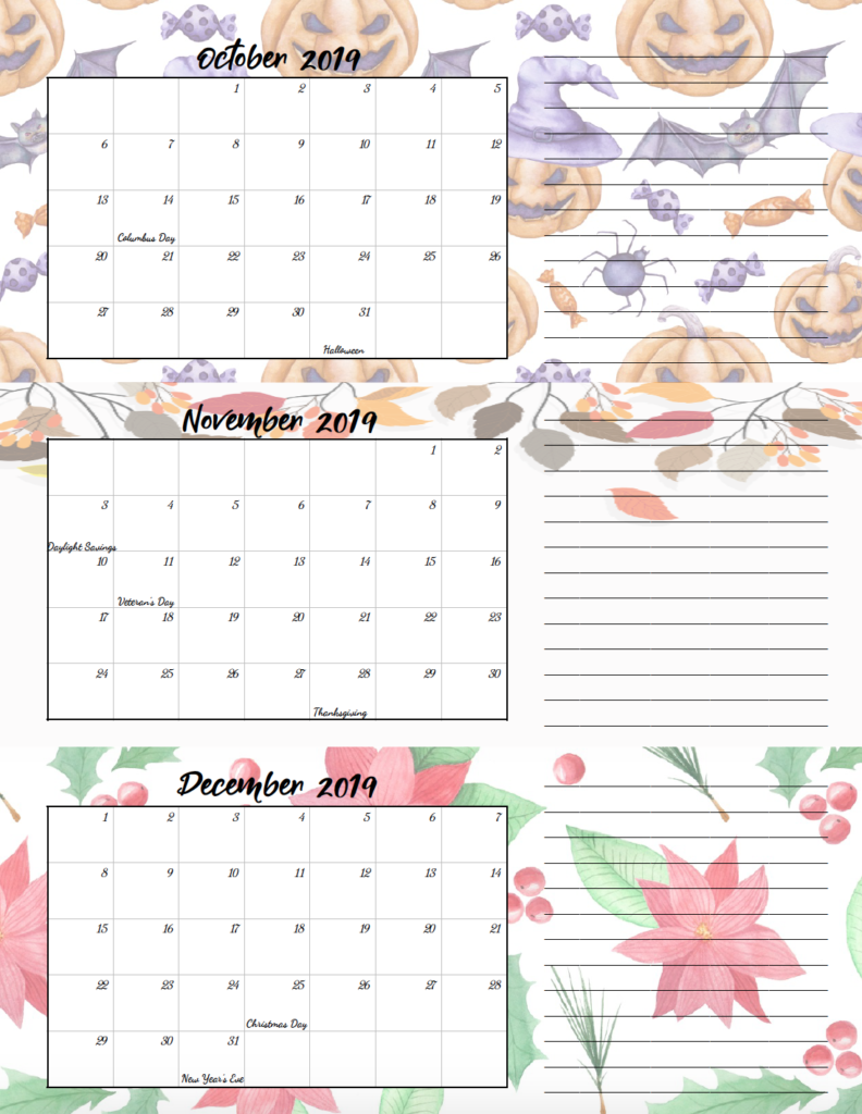 Free Printable 2019 Quarterly Calendars With Holidays 3