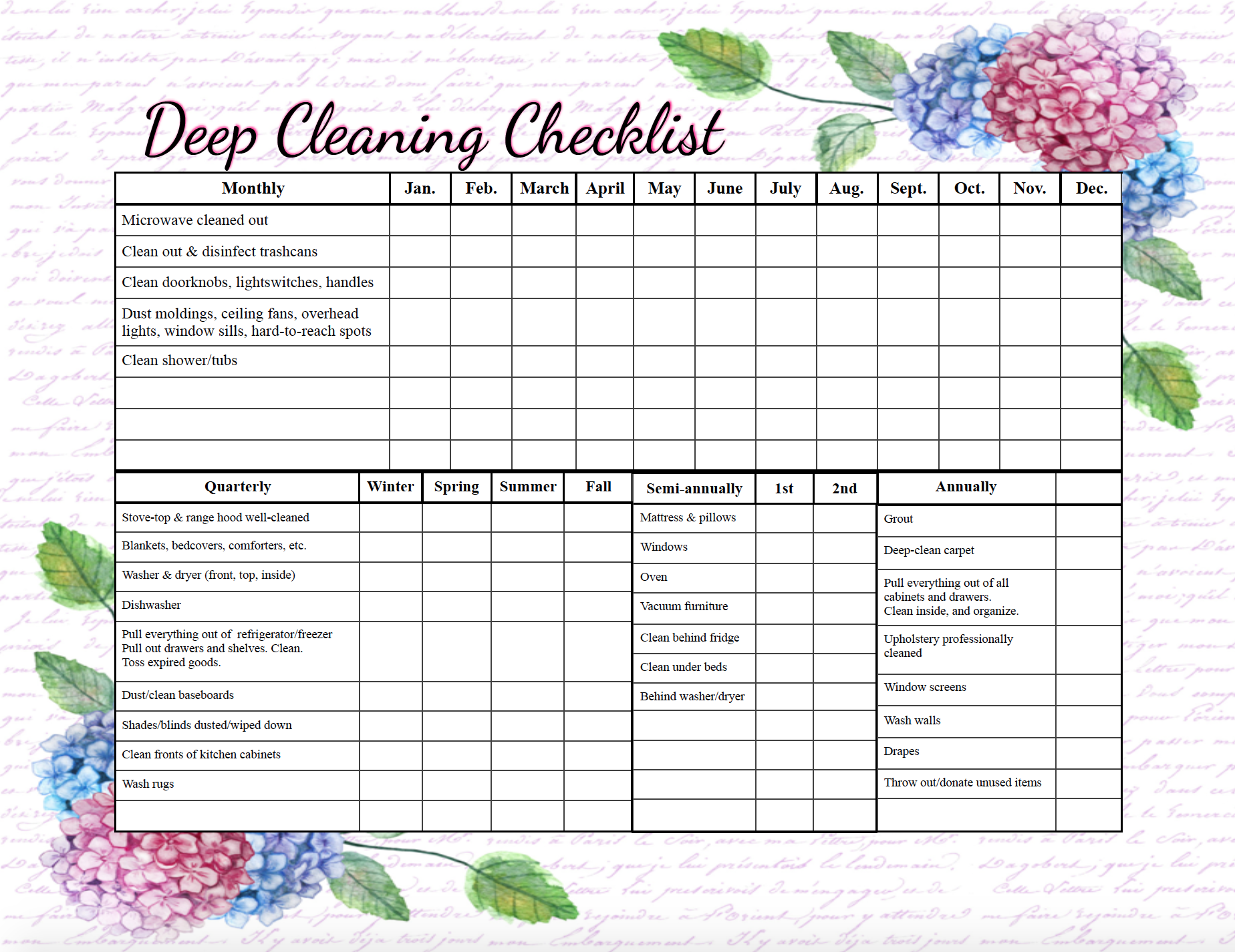 Free Printable Cleaning Checklists Weekly and DeepCleaning Available