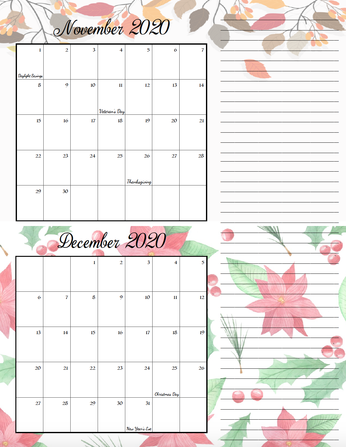 Free Printable 2020 Bimonthly Calendars With Holidays: 2 Designs