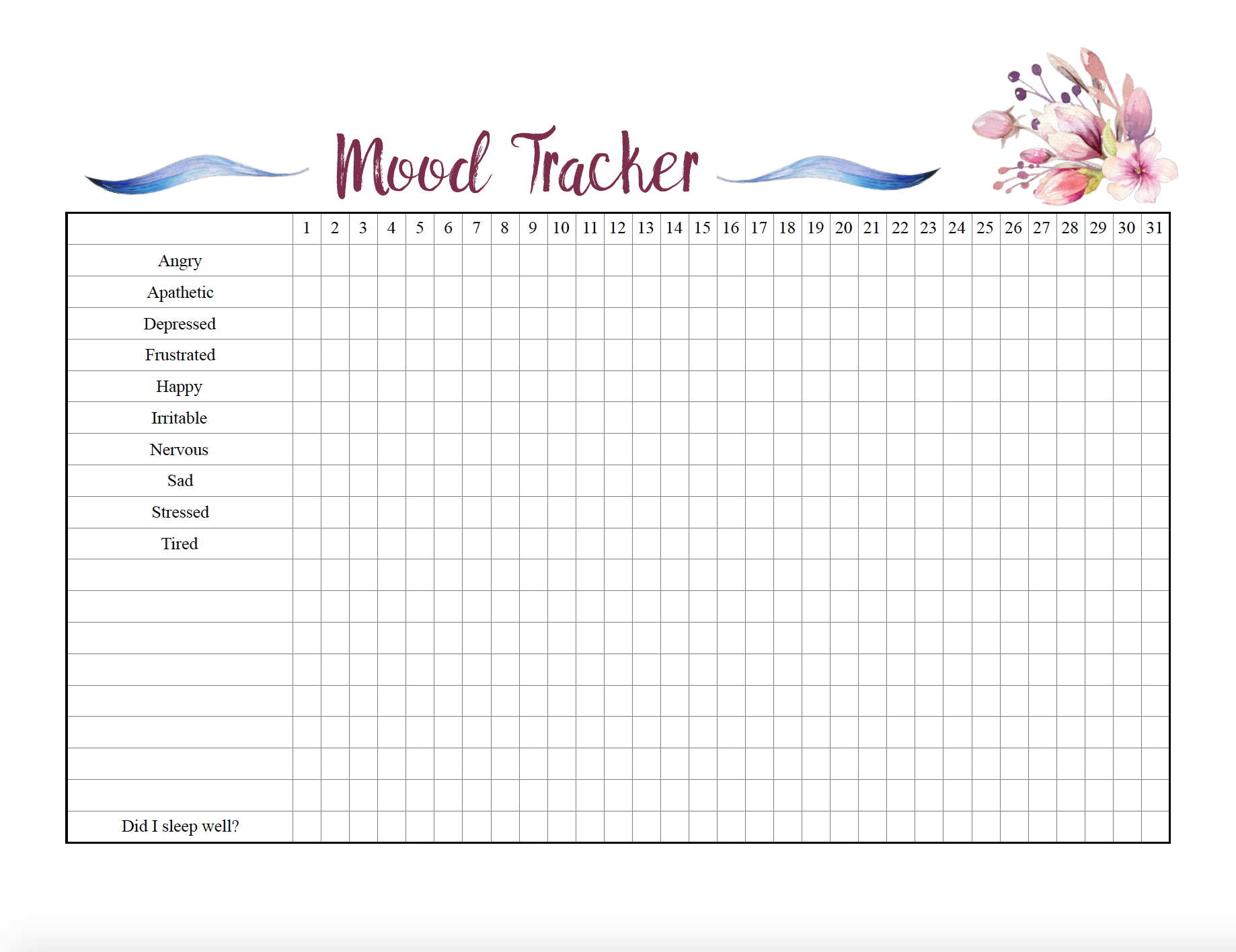 Free Mood Tracker Printable Pdf Printable Templates Free Mood Tracker Printable Pdf Printable Templates