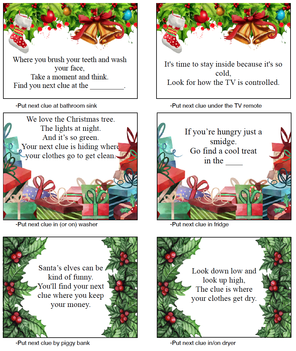 Free Printable Christmas Treasure Hunt: 30 Clues Plus Blanks