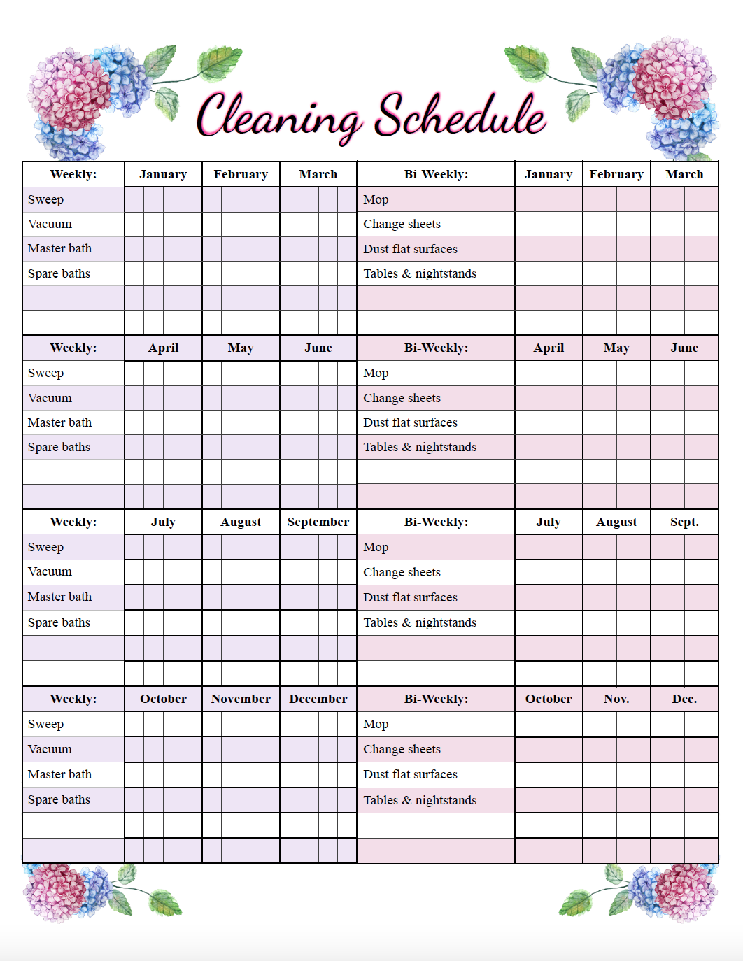 Free Printable Cleaning Schedule: Weekly And Deep-Cleaning